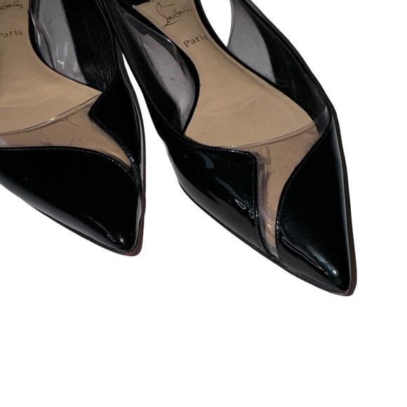 Christian Louboutin V Dec Black Patent Leather Ballerina Slingback Flats 37.5 - Picture 7 of 11